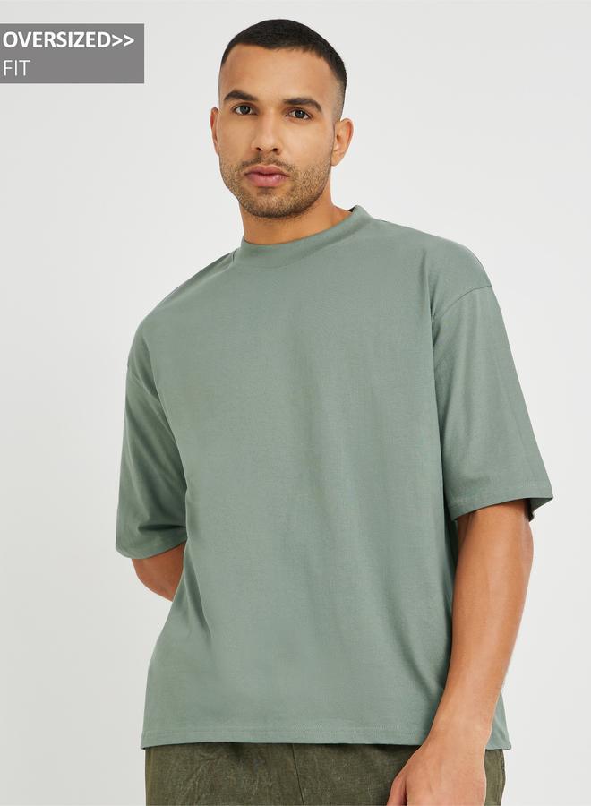 Styli Solid Oversized Crew Neck T-Shirt - Image 1